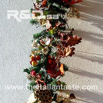 Decorated pine garland hung on the wall
