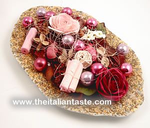 christmas decoration - oval white platter treated with the gold leaf tecnique  contains pot-pourri