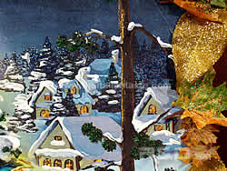detail of the first panel with houses and snow