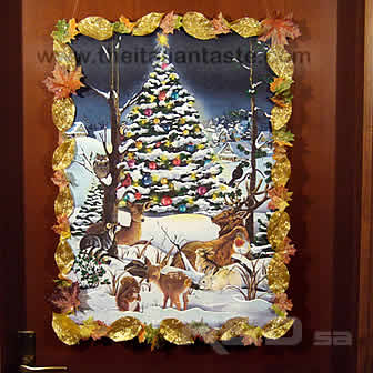  Xmas panel for main door with canvas and rice paper (decoupage technique)