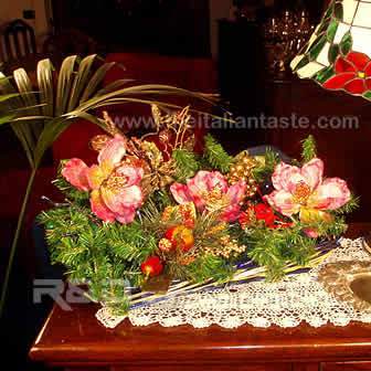 Rustic basket decorated with Christmas ornaments