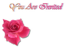 modello di bigliettino di invito (con rosa) per occasioni, anniversari e festeggiamenti