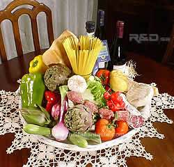 Food arrangement for an Italian style  table