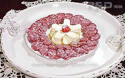 Italian food arrangement, assorted salami platter