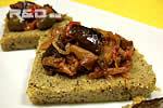 polenta slices topped with eggplant stew