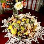 fall decoration made with gourds on a platter