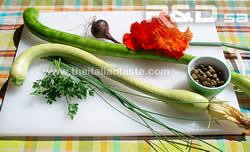 Italian pasta with zucchini and nasturtiums