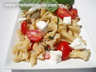 Italian pasta salad with mozzarella, tomatoes and basil