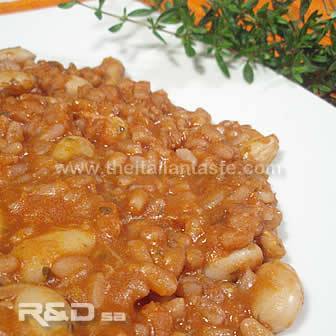Bean risotto in white plate