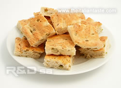 focaccia with fava beans cut into pieces