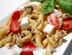 pasta fredda with mozzarella and tomatoes