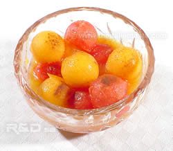 melon and watermelon in a little crystal bowl