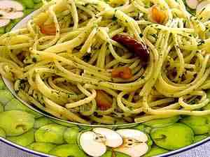 Spaghetti with garlic and olive oil, aglio and olio with red chili pepper too