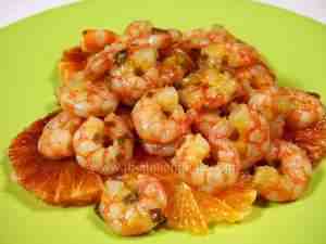 shrimps flavored with red or blood oranges