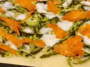 smoked trout and courgettes on pizza
