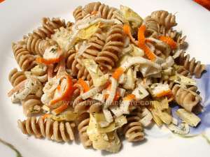 pasta salad made with artichokes and fish - summer dish
