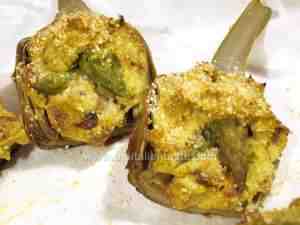Artichokes stuffed with asparagus and ricotta