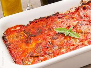 eggplant parmesan in a baking dish