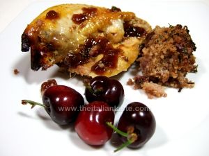 faraona ripiena di ciliegie e couscous cotta al forno