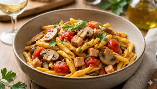 Italian short pasta with turkey and mushrooms