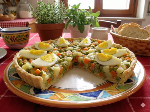 Pea, potato and carrot tart
