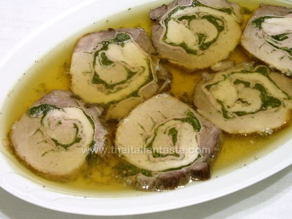 Pot-roast pork with spinach filling in jelly