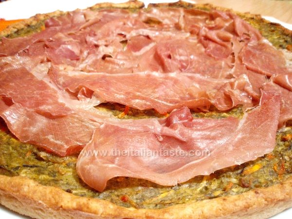 Vegetable tart topped with ham for kids