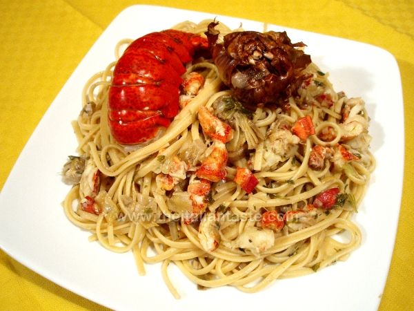 Lobster and artichoke linguini